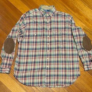 NWOT Polo country by Ralph Lauren plaid suede elbow flannel shirt